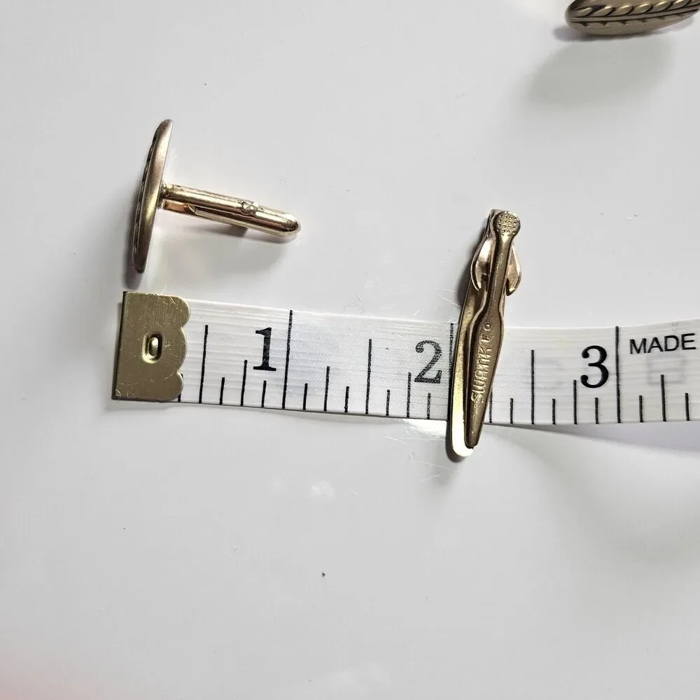 Swank Vintage Gold Tone Wheat Cufflinks And Tie Clip IOB